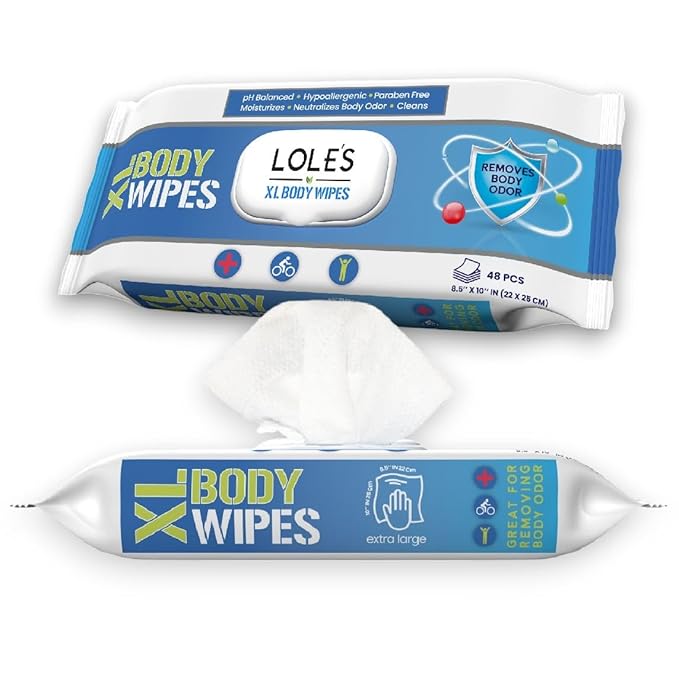 LOLE'S Body Wipes for Adults Bathing No Rinse XL – Bath Wipe for Adult, 48 Count Extra Large, – Shower Wipes – Body Wipe for Camping, Travel, Gym, Elderly Care, Women & Men – Fresh & Moisturizing