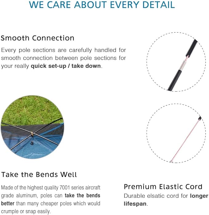 Aluminum Tent Poles Replacement, Black Pre-Assembled Tent Pole, 7001 T6 Heated Camping Tent Rod