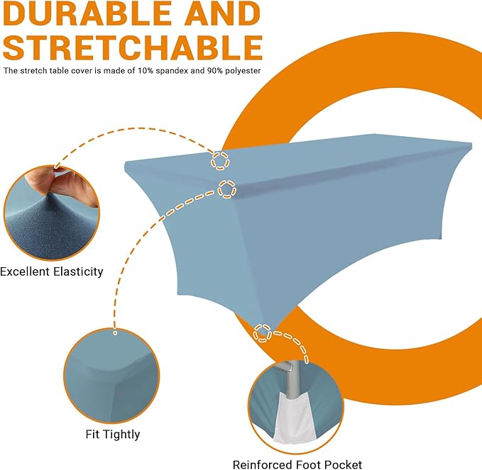 Eurmax USA Rectangular Fitted Spandex Table Covers 8ft Tablecloth Wedding Event Patio Table Decorations Stretch Table Cover for 8ft Folding Table (Sky Blue,2 Pack)