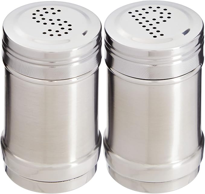 2 oz Stainless Steel Metal Salt and Pepper Shakers Set for Kitchen, Dinner Table, Cooking, Travel, Refillable, Perforated "S" and "P" Caps (3.5 in)