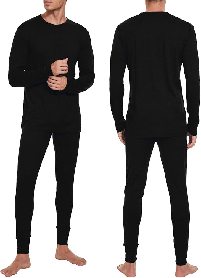 MERINNOVATION Merino Wool Base Layer Set for Men 100% Merino Wool Thermal Underwear Long Sleeve