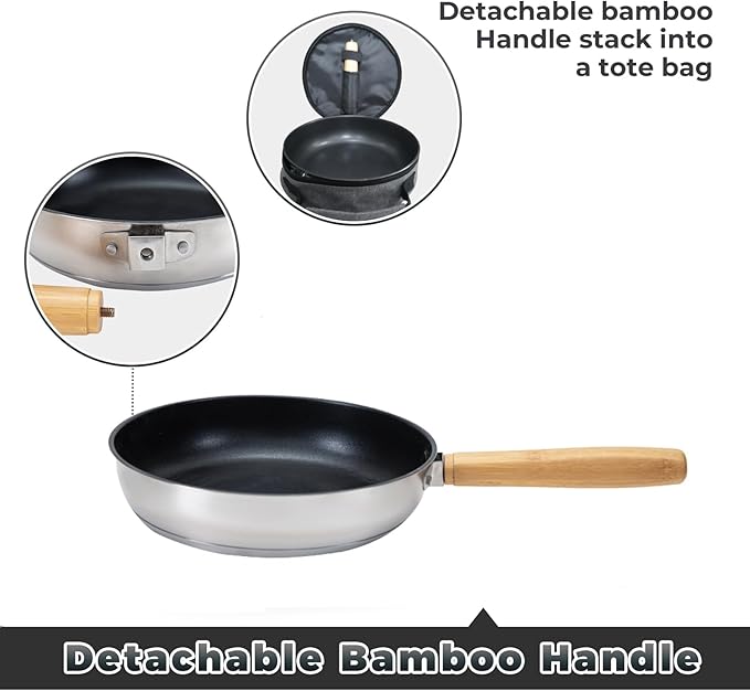 KingCamp Camping Cookware Set 304 Stainless Steel Campfire Cooking Pots Pan and Kettle with Travel Tote Bag for Camping Outdoor Kitchen Cooking Picnic for 4-6