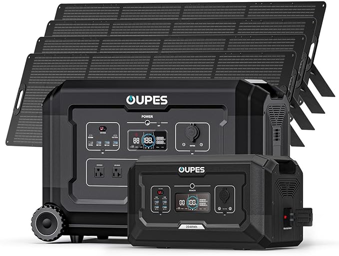 OUPES Mega 3 3600W Solar Generator with 4x240W Panels & B2 Extra Battery, 3072Wh LiFePO4 Power Station Home Battery Backup Expand to 5120Wh for Outdoors Camping RV Emergency