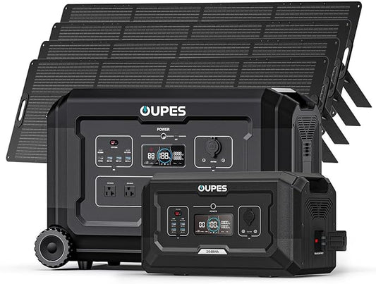 OUPES Mega 3 3600W Solar Generator with 4x240W Panels & B2 Extra Battery, 3072Wh LiFePO4 Power Station Home Battery Backup Expand to 5120Wh for Outdoors Camping RV Emergency