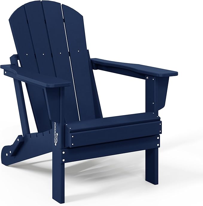 WestinTrends Malibu 4-Piece Set Outdoor Folding Poly Adirondack Chair, Navy Blue