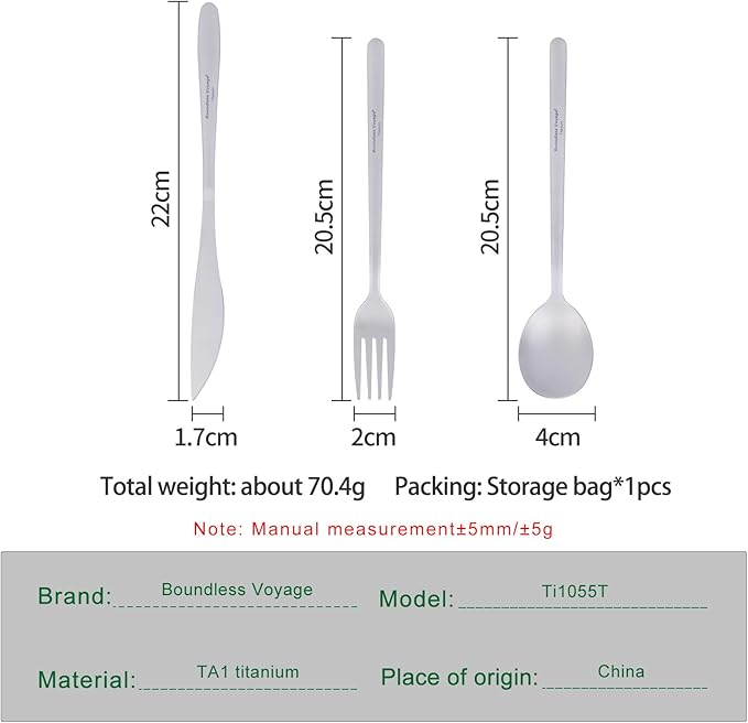 Boundless Voyage Titanium Cutlery Set Portable Camping Tableware Chopsticks Knife Fork Spoon Set for Home Travel (3 PCS SET)