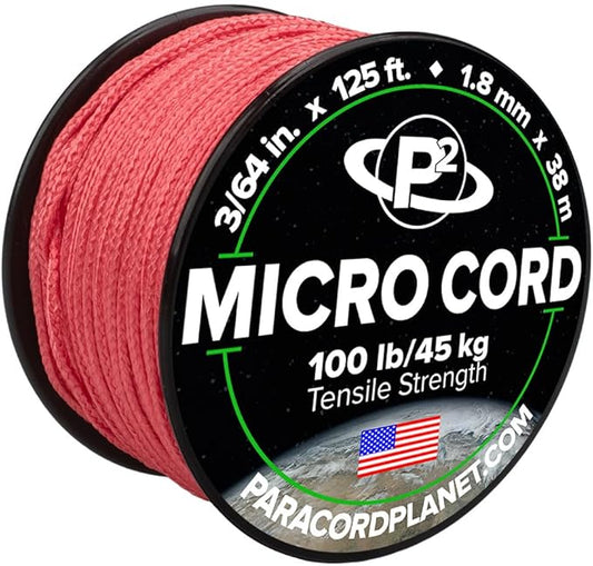 Paracord Planet Micro Paracord – Thin Braided Cord for Crafting, Fishing, and DIY Projects in 125 ft Spools – Salmon