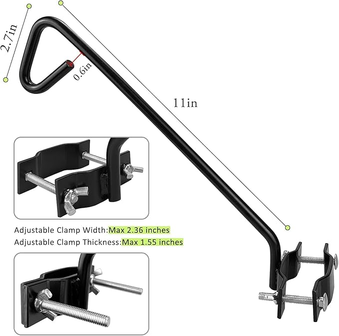 2 Packs 11 Inch Fence Deck Hook Rail Hanging Mounting Kit Heavy Duty Bird Feeder Hook Decorative Hanger for Bird Feeders Planters Suet Baskets Lanterns on Balcony Porch Railing Fence