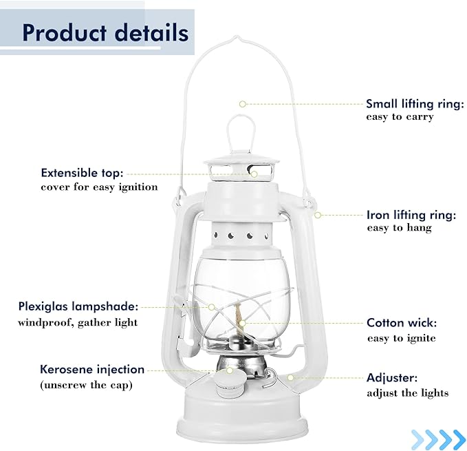 Honoson 4 Pieces Oil Lamp Hurricane Lamp Kerosene Lantern for Indoor Outdoors Decorative Hanging Oil Lantern with Wick for Hiking Emergency Camping Party Decoration(White,10 Inch)