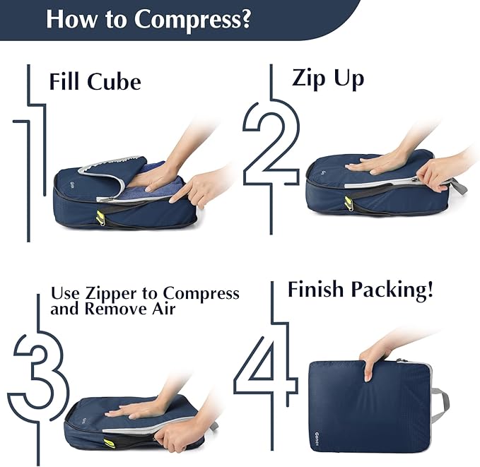 Gonex Compression Packing Cubes, 3pcs/4pcs Expandable Storage Travel Luggage Bags Organizers