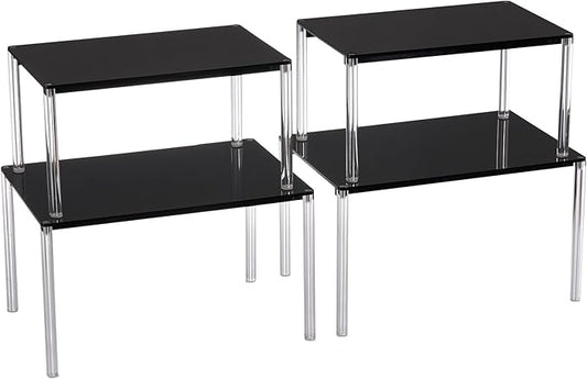 4 Pack Stackable & Expandable Acrylic Spice Rack, Black Shelf Riser for Kitchen Cabinet, Pantry, Countertop, Bathroom & Office Storage