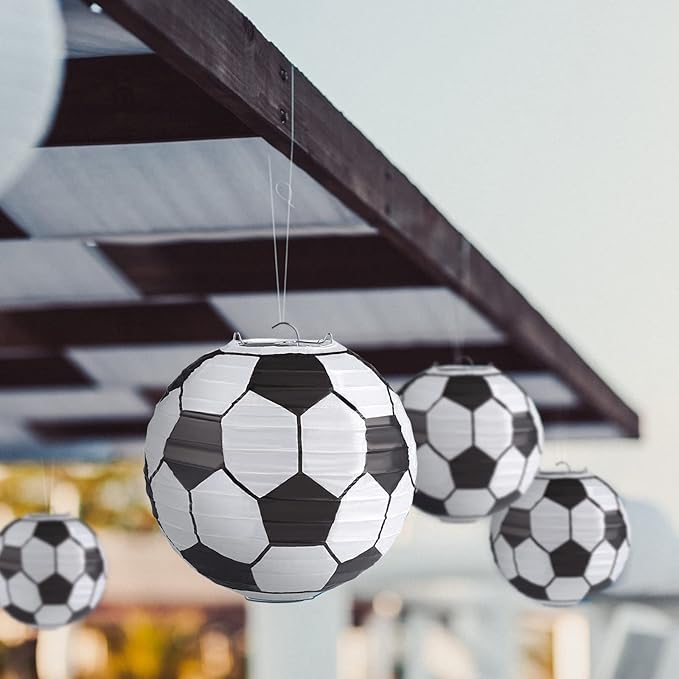 10 Inch Soccer Paper Lanterns Sports Soccer Themed Birthday Party Decorations Supplies Party Favors - Pack of 5