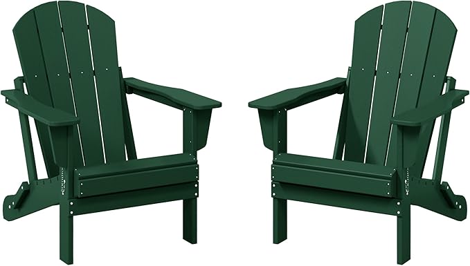 WestinTrends Malibu 2 Piece Set Outdoor Folding Poly Adirondack Chair, Dark Green