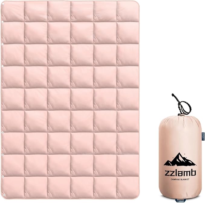 zzlamb Camping Blanket, Compact Lightweight Soft Puffy Blanket Water-Repellent, Packable Warm Quilt Down Alternative Picnic Hiking Backpacking Beach Travel RV Airplane Couch Car