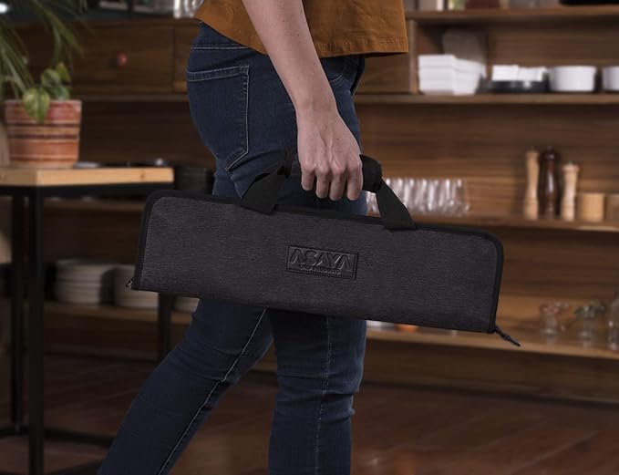 Asaya Chef Knife Roll Bag - 12 Pockets for Knives and Kitchen Utensils - Lightweight, Durable, and Stain Resistant Nylon - Perfect for the Traveling Chef - Knives not Included