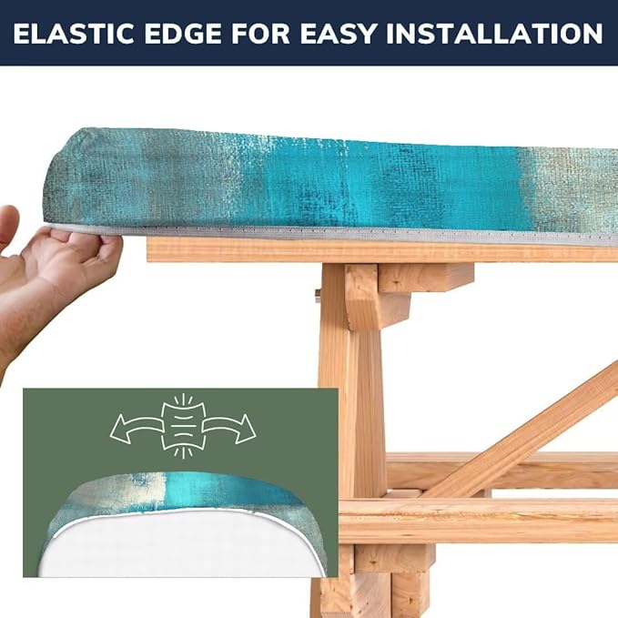 CAPSCEOLL Picnic Table Cover with Bench Covers Waterproof Fitted Camping Tablecloth All-Weather Outdoor Table Protector with Drawstring Bag for Camping Essentials, 72X30in, Blue White