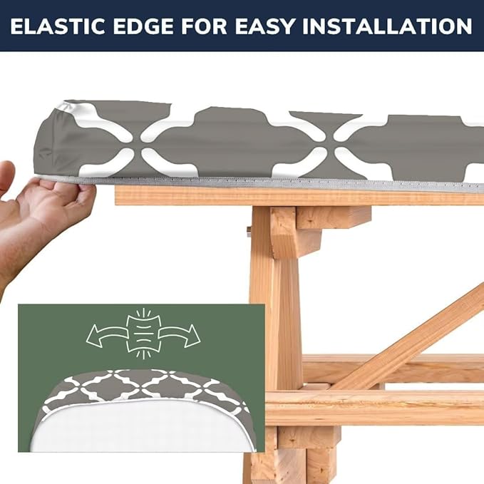 CAPSCEOLL Fitted Picnic Table Cover with Bench Covers with Elastic 6Ft Waterproof Camping Picnic Table Cover Cloths for Outdoors Camping Tablecloth with Drawstring Bag, 72X30in, White Grey