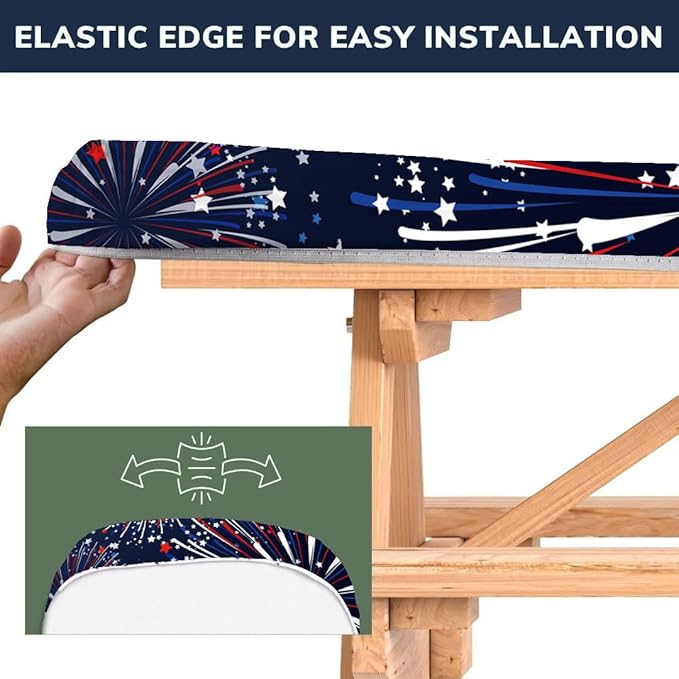 CAPSCEOLL Picnic Table Cover with Bench Covers 4Th of July Waterproof Camping Tablecloth All-Weather Outdoor Table Protector with Drawstring Bag for Camping Essentials, 72X30in, Fireworks