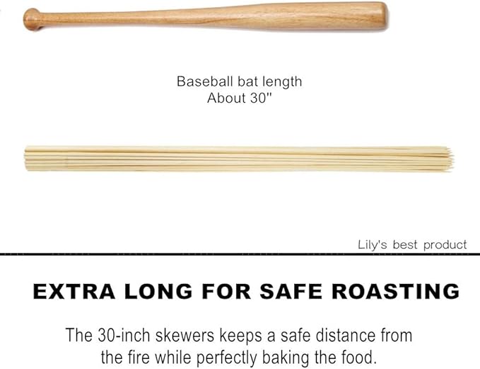 HOPELF 36" Natural Bamboo Skewers Sticks for Marshmallows，S'Mores，BBQ，Kabob，Grilling，Barbecue，Roasting，Camping.More Size Choices 6"/8"/10"/12"/14"/30"(100 PCS)