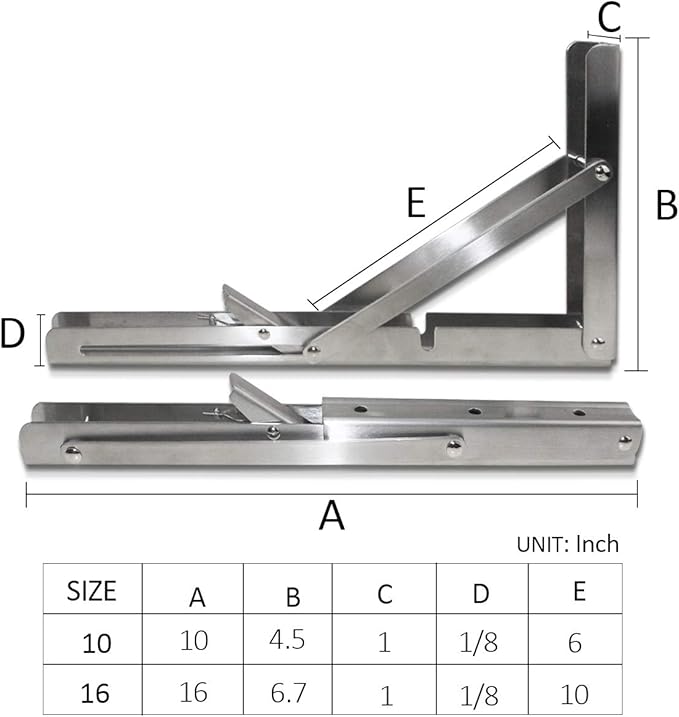 Storystore Folding Shelf Brackets - 10 Inch Heavy Duty Stainless Steel Collapsible Shelf Bracket for Bench Table, Space Saving DIY Bracket (4PCS)