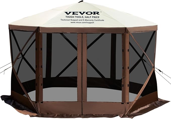 VEVOR Pop Up Gazebo Screen Tent, Pop-Up Instant Gazebo Tents with Mosquito Netting Outdoor Canopy, 6 Sided Sun Shelter 10x10ft with 6 Removable Wind Cloths & 2 Mesh Windows, Pavilion Tent for Patio