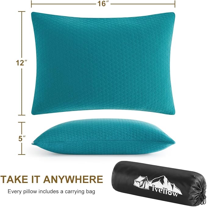 Ivellow Memory Foam Travel Pillow Compressible Camping Pillow for Sleeping Shredded Memory Foam Pillow Compact Firm Supportive Small Pillow for Adults Kids Outdoor Backpacking Hiking Essential Gear-S