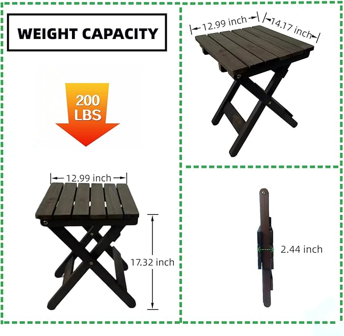 Outdoor Side Table, No Assembly Folding Wooden End Table for Outside or Indoor, Small Patio Tables for Camping, Pool, Bathroom, Backyard and Porch
