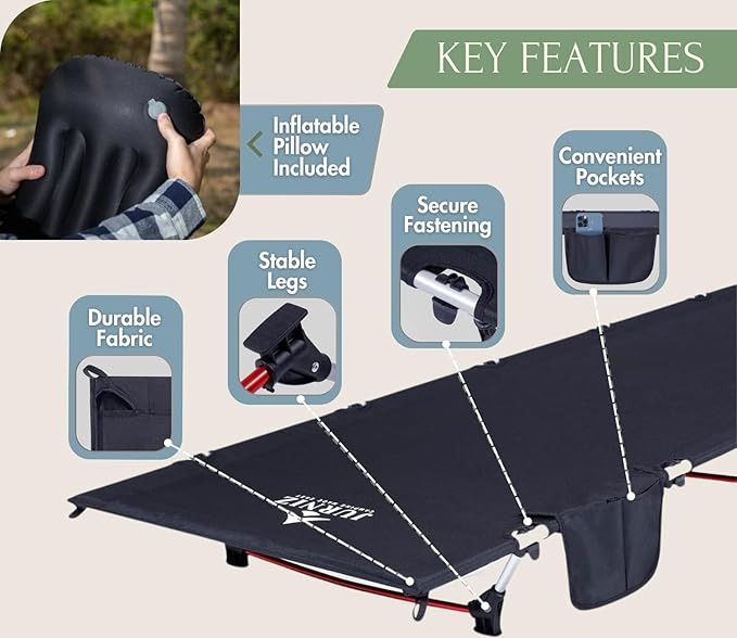 Ultralight Camping Cot for Adults and Kids; Supports up to 330lbs; 4.85lbs Ultralightweight Portable Camping Bed for Hiking, Camping and Backpacking with Carry Bag (Grey)