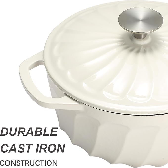 Enameled Cast Iron Dutch Oven with Lid, 3 QT Cast Iron Dutch Oven Pot, Heavy Duty Cast Iron Pot for Bread Baking, Cook, Bake, Oven Safe across All Cooktops (White,3 QT)