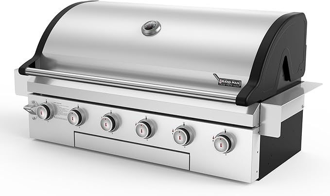 Brand-Man Propane Gas Grill, 40-Inch 6-Burner Built-In Head BBQ Island Outdoor Kitchen, Natural Gas Convertible, Heavy Duty 304 Stainless Steel, 60,000BTUs