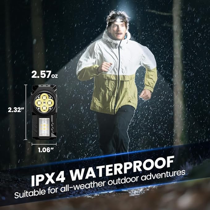 LED Headlamp Rechargeable with Motion Sensor - Super Bright Head Lamp with 6 Modes for Camping & Hiking Gear Essentials, IPX4 Waterproof Headlight Flashlight with Red Light, USB Cable Included(Black)