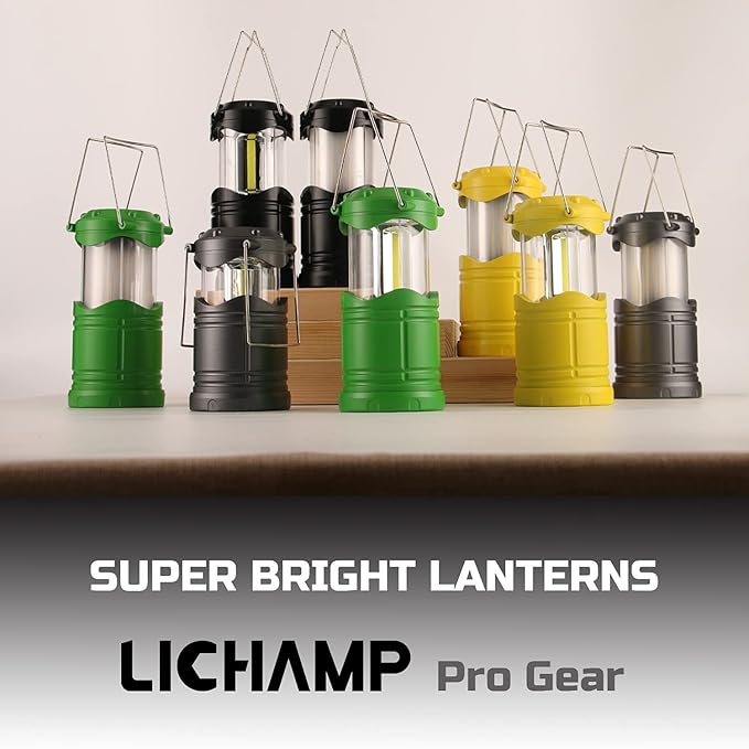 Lichamp 4 Pack LED Camping Lanterns, Collapsible Flameless Candles Tea Lights, Portable Battery Powered Camping Lights Emergency Supplies Kit, Green