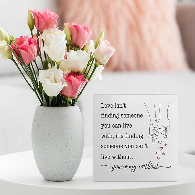 Wedding Gifts Office Supplies Rustic Desk Decor Romantic White Wooden Box Sign Anniversary Marriage Engagement Gifts Farmhouse Wood Plaque for Wife Husband Home Shelf Table Decorations Valentine Day