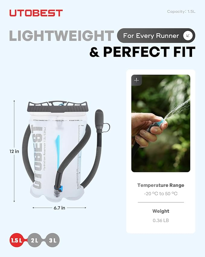UTOBEST Hydration Bladder,TPU Water Bladder,Water Bladder for Hiking Backpack,BPA Free,Wide Opening,Leak-Proof,Water Reservoir for Hiking Cycling Camping Running