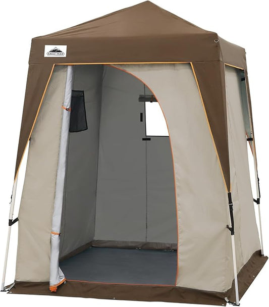 EAGLE PEAK 5x5 Pop Up Privacy Tent with Ground Mat, Portable Changing Room & Outdoor Shower Tent, Portable Canopy for Camping, Pool, Photoshoots or Toilet Shelters 6x6 Base 5x5 Top (Gray/Brown)