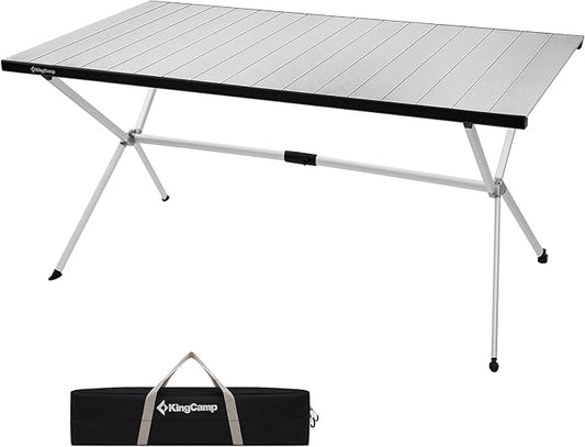 KingCamp Camping Table Roll up Aluminum Folding Table Lightweight Large Portable Foldable Camp Table for Picnic Camping Barbecue Backyard Beach Tailgate Indoor Outdoor, 4-6 Person, Support 176lbs