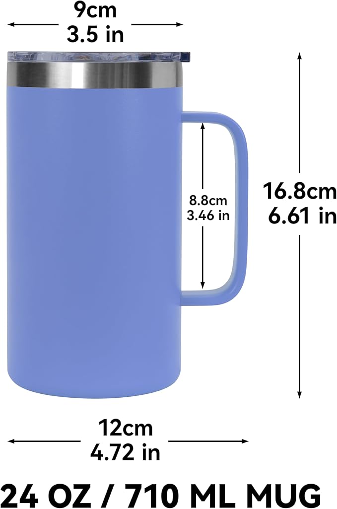 DOMICARE 24oz Mug with Handle and Lid, Stainless Steel Coffee Mug, Reusable Insulated Cup, Travel Mug with Handle, Double Wall Vacuum Coffee Tumbler for Men and Women, Blue, Pack 1