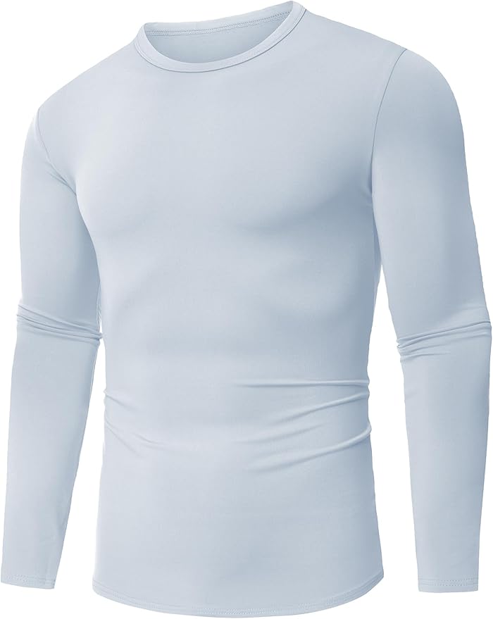 URRU Thermal Underwear for Men High Stretch Fleece Lined Long Sleeve Crewneck Thermal Shirts Base Layer Top Men Cold Weather