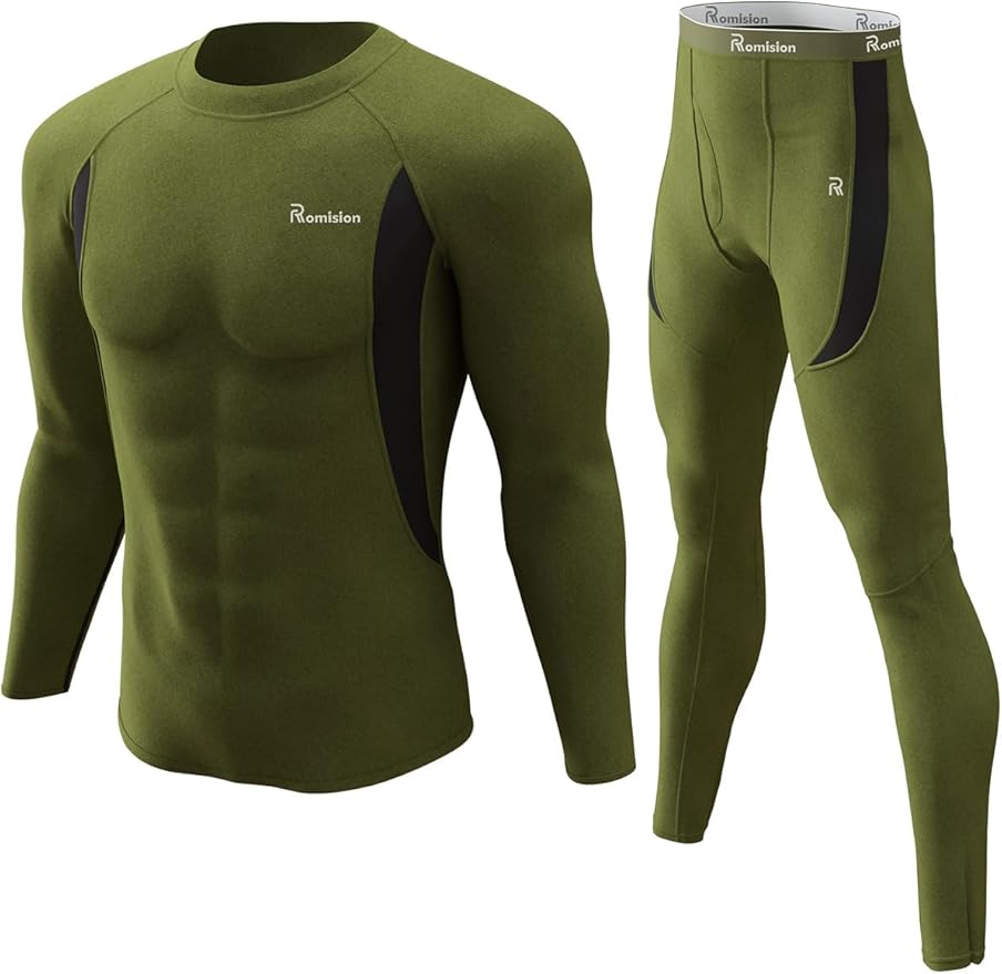 romision Thermal Underwear for Men Long Johns Fleece Lined Hunting Gear Bottom Top Set Base Layer for Cold Weather Gift