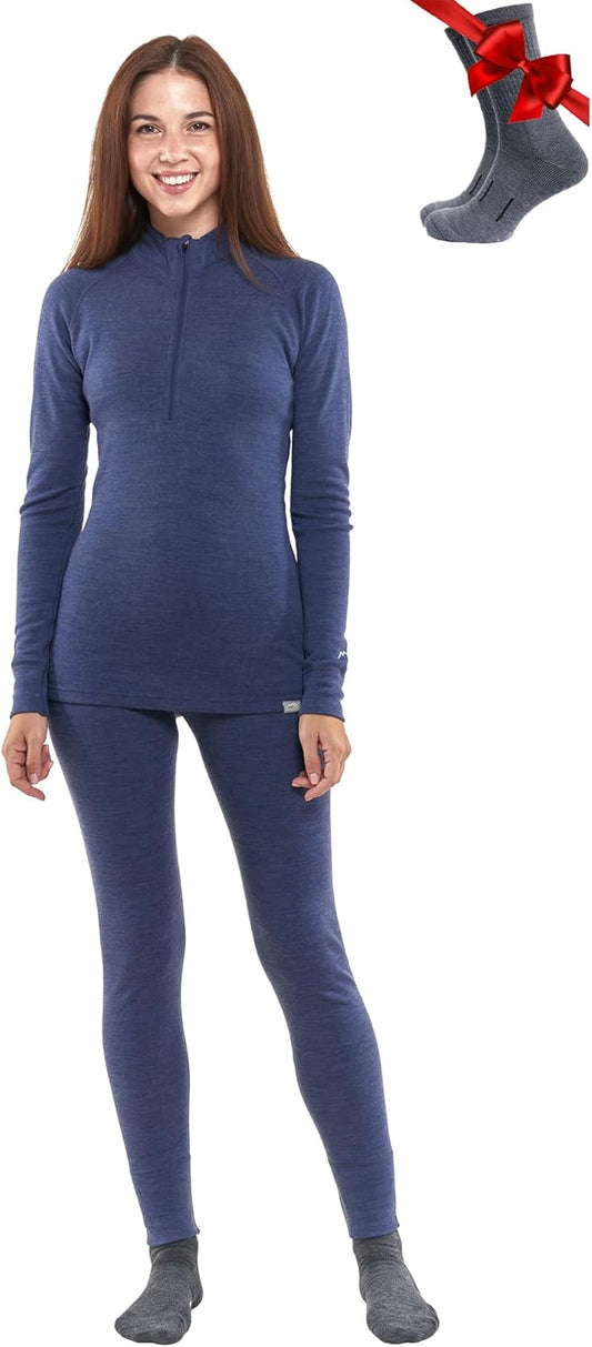 Merino.tech Merino Wool Base Layer Women Set - Heavyweight, Lite, Midweight Merino Thermal Underwear For Women Top, Bottom