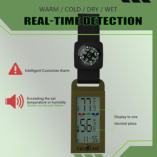 Indoor Outdoor Portable Thermometer Hygrometer with Accurate Temp & Humidity Detection Alarm Compass Crucial for a Comfortable Living Space, Camping, Workshop. Get it Now for a Controlled Environment