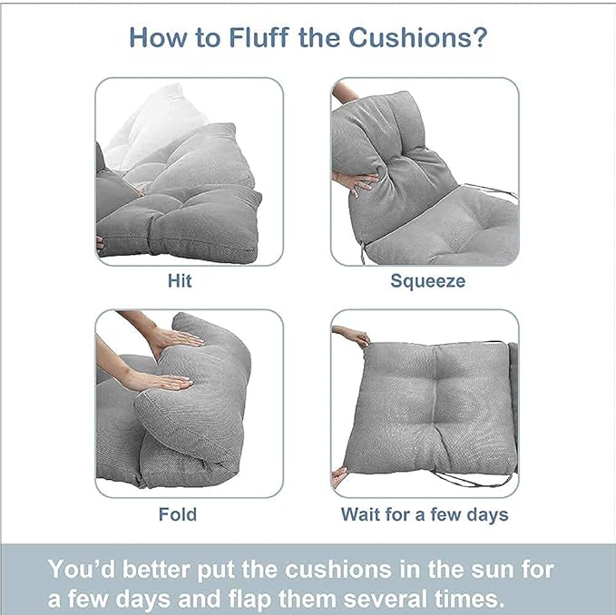 LVTXIII Patio Tufted High Back Seat Cushion Set of 2 Outdoor Rocking Chair Cushions, Replacement Adirondack Chair Cushion with Ties for Garden Balcony Chairs Use, 44” L x 22” W, Navy Textured