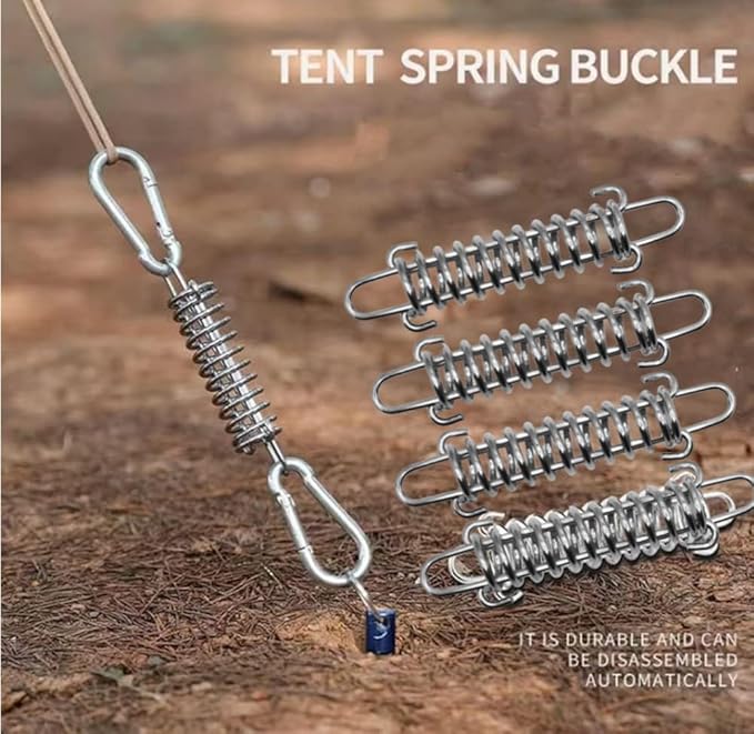 4Pcs Tent Fixed Buckle Wind Rope Buckle Steel Fixed Buckle Tent Wind Spring for Camping Hiking,Chrome Plated Spring for Hammock Chair