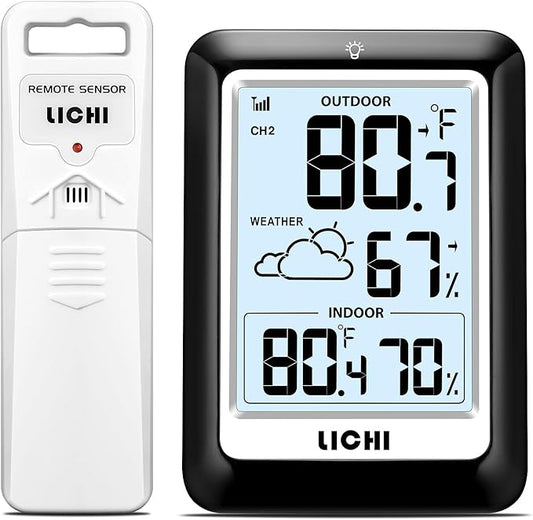 Indoor Outdoor Thermometer Wireless Weather Station, Internal External Thermometer Hygrometer, Home Batteryoperated Temperature Humiditymonitors330 Feet (About 100 Meters) Backlight Display