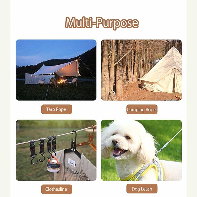 Hikeman Camping Rope with Ratchet Pulley,Quick Setup Outdoor Guy Lines Adjustable Tent Tie Downs Rope Hanger for Canopy,Kayak and Canoe,Grow Light (Fluorescent Green)