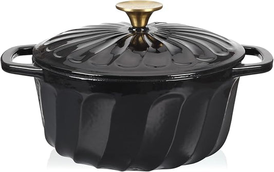 Enameled Cast Iron Dutch Oven with Lid, 3 QT Cast Iron Dutch Oven Pot, Heavy Duty Cast Iron Pot for Bread Baking, Cook, Bake, Oven Safe across All Cooktops(Black,3 QT)
