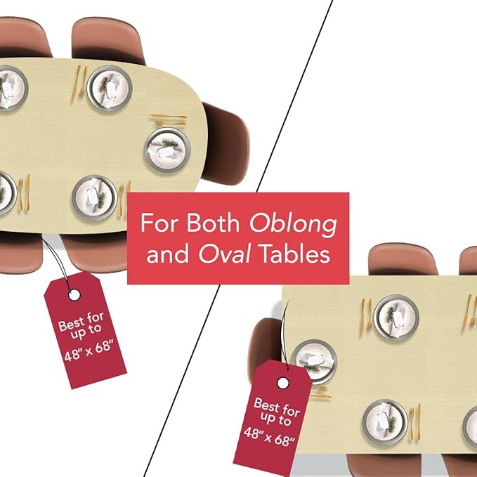 LAMINET Elastic Fitted Table Cover - Basketweave (Beige) - Oblong/Oval - Fits Tables up to 48 x 68”