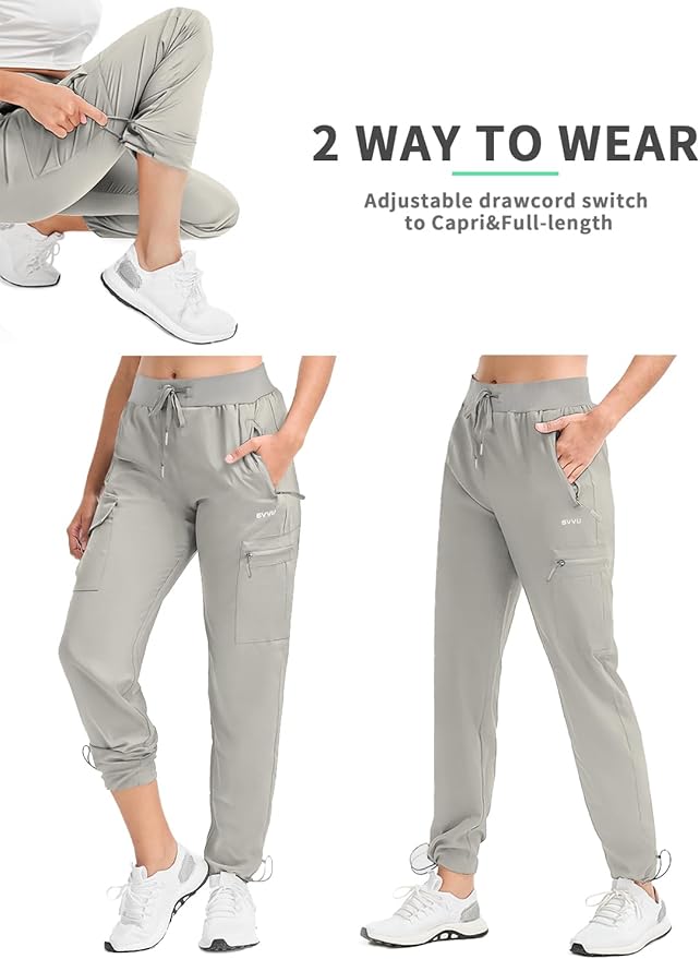 BVVU Women's Hiking Pants Lightweight Quick Dry Travel Outdoor Pants Waterproof Work Cargo Joggers with Zipper Pockets