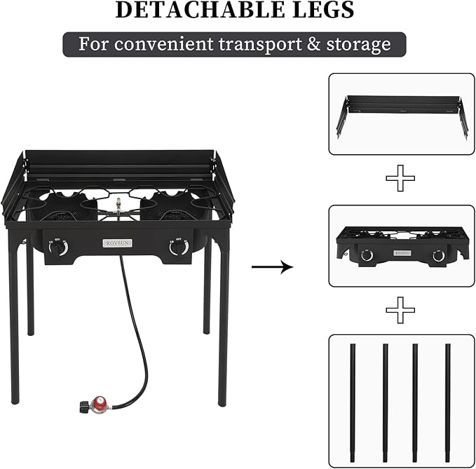 ROVSUN 2/3 Burner Outdoor Propane Gas Stove High Pressure Stand Cooker for Backyard Cooking Camping Home Brewing Canning Turkey Frying, 20 PSI CSA Listed Regulator