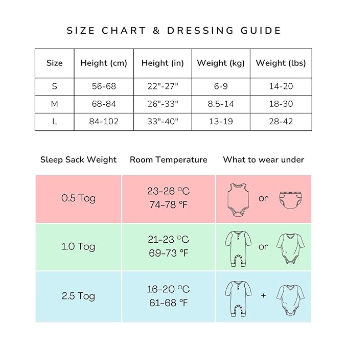 Rayon Made from Bamboo Sleep Sack 1.0 TOG 6-18 Months Unisex Baby Sleeping Bag with 2-Way Zipper Breathable Wearable Blanket Baby